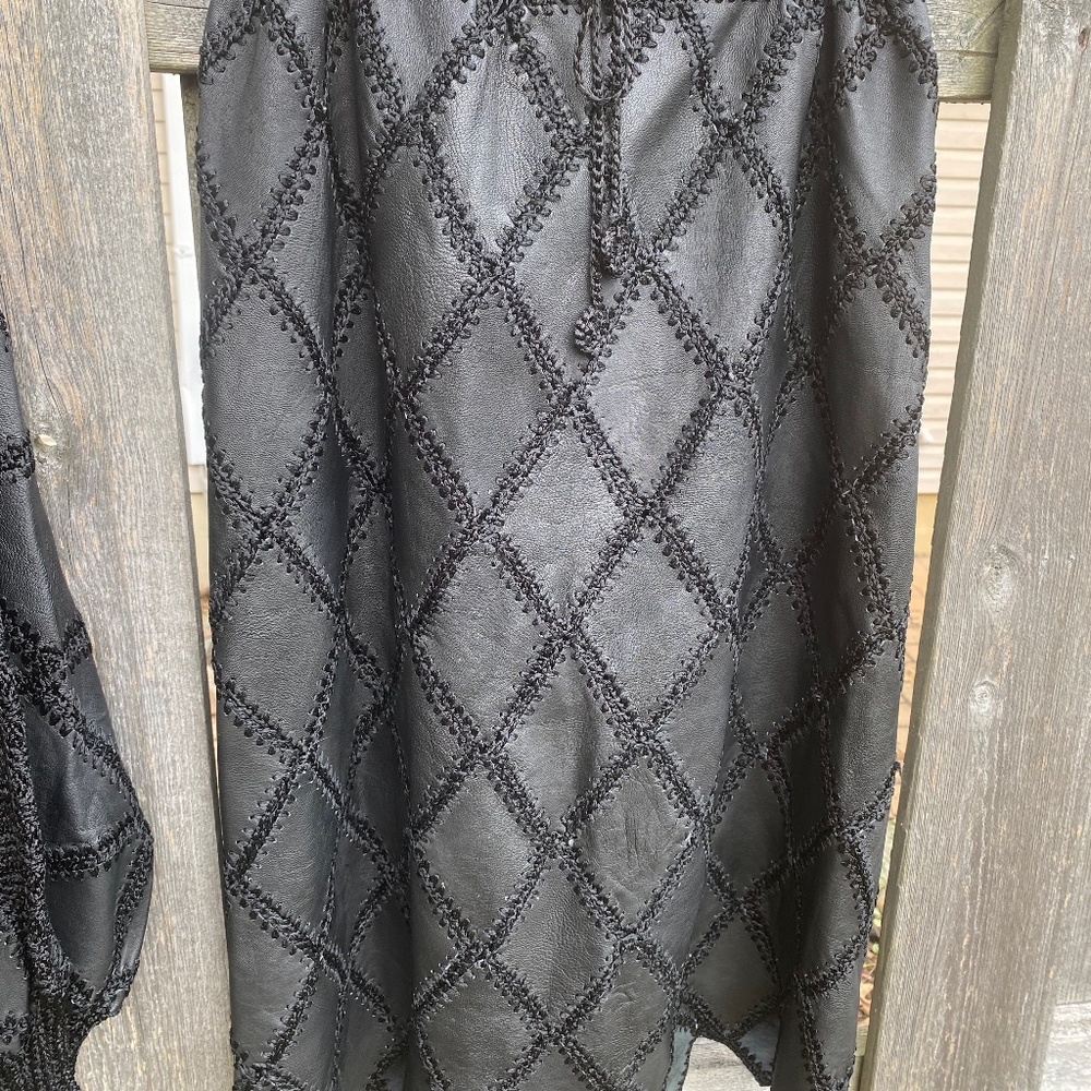 Black Leather and Macrame, Matching top & skirt